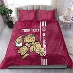 Custom QLD Maroons Rugby Bedding Set Cane Toads Polynesian Pattern Tropical Vibes