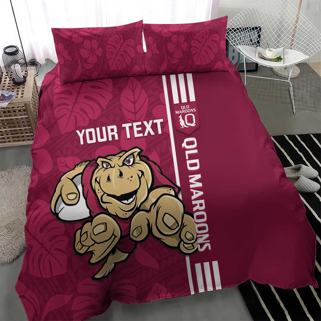 Custom QLD Maroons Rugby Bedding Set Cane Toads Polynesian Pattern Tropical Vibes
