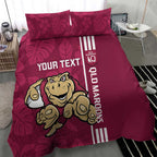 Custom QLD Maroons Rugby Bedding Set Cane Toads Polynesian Pattern Tropical Vibes