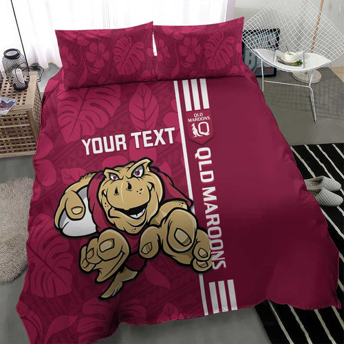 Custom QLD Maroons Rugby Bedding Set Cane Toads Polynesian Pattern Tropical Vibes