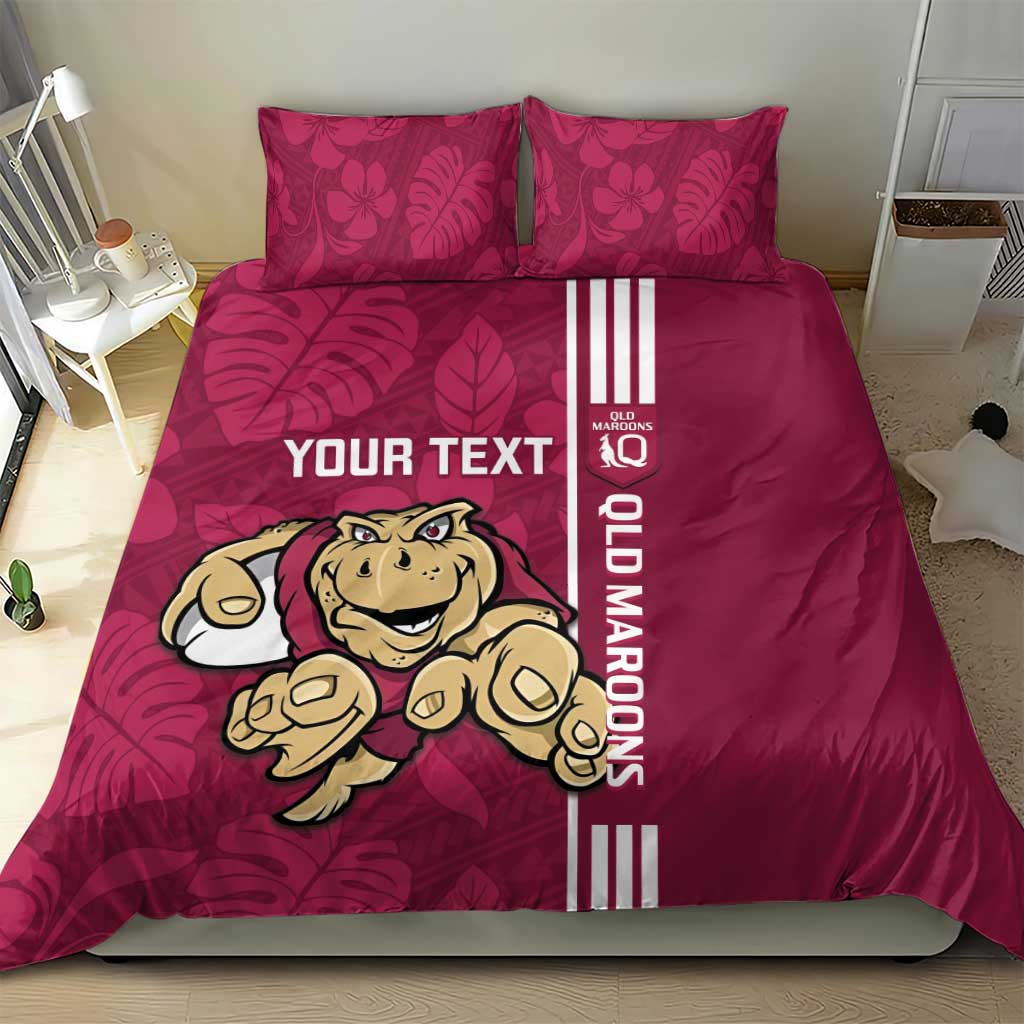 Custom QLD Maroons Rugby Bedding Set Cane Toads Polynesian Pattern Tropical Vibes