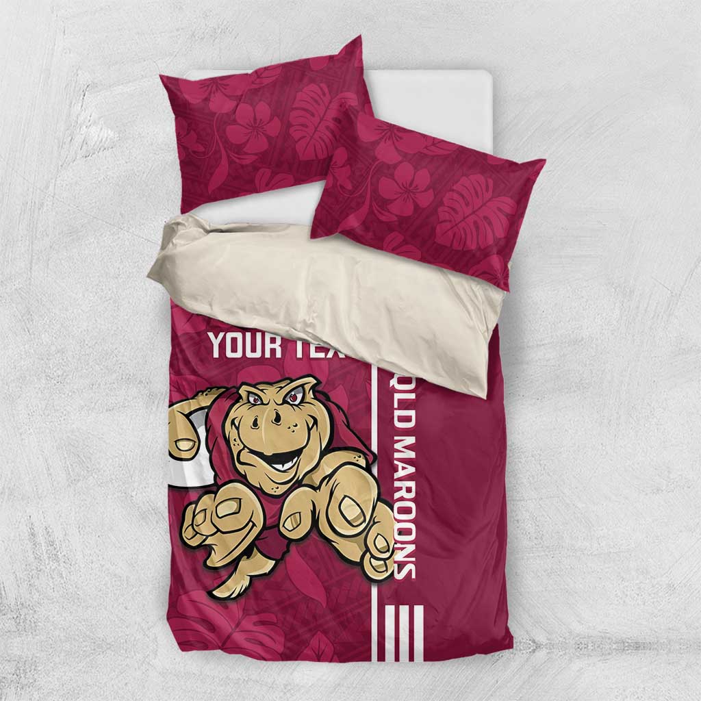 Custom QLD Maroons Rugby Bedding Set Cane Toads Polynesian Pattern Tropical Vibes