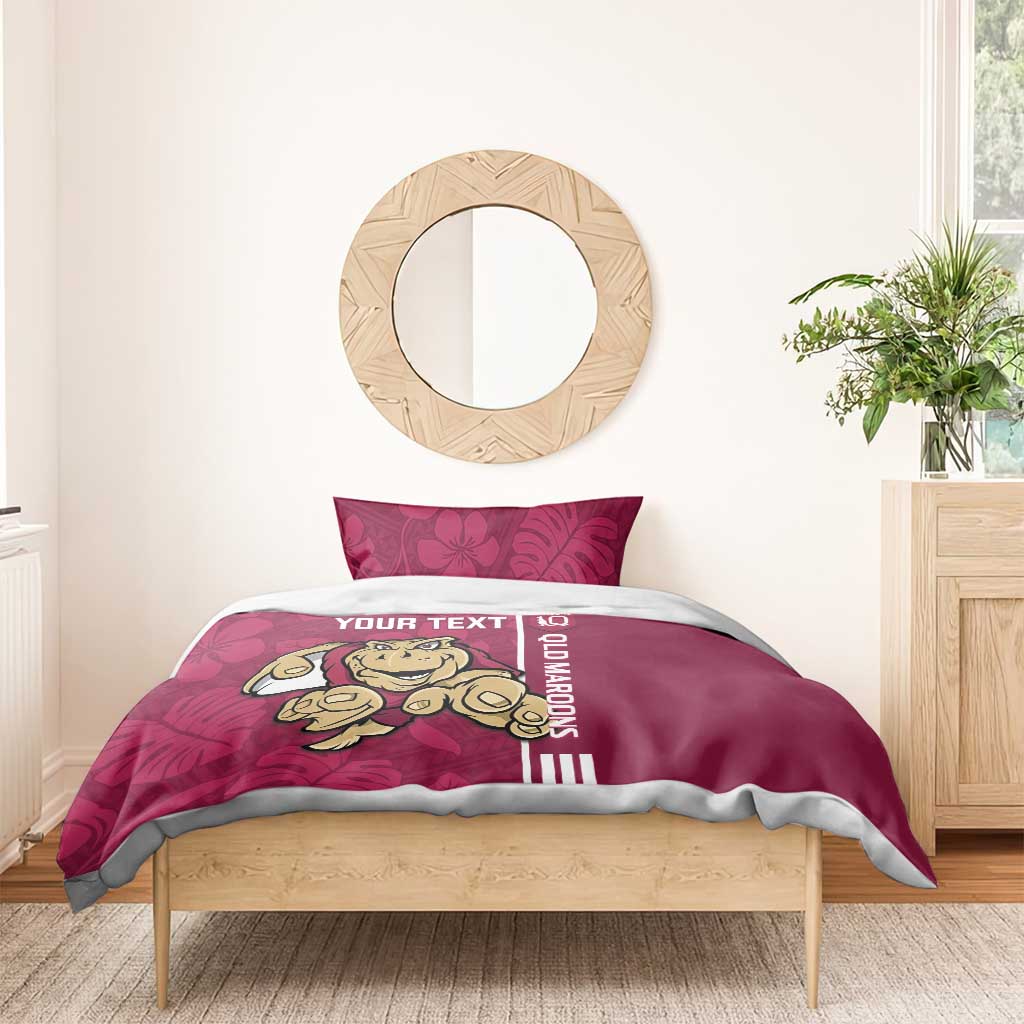 Custom QLD Maroons Rugby Bedding Set Cane Toads Polynesian Pattern Tropical Vibes