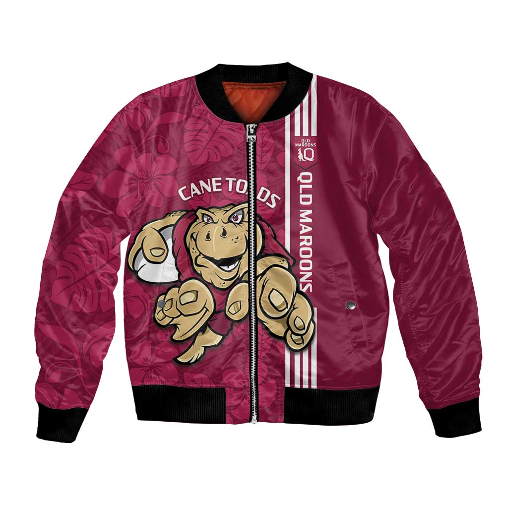 Custom QLD Maroons Rugby Bomber Jacket Cane Toads Polynesian Pattern Tropical Vibes