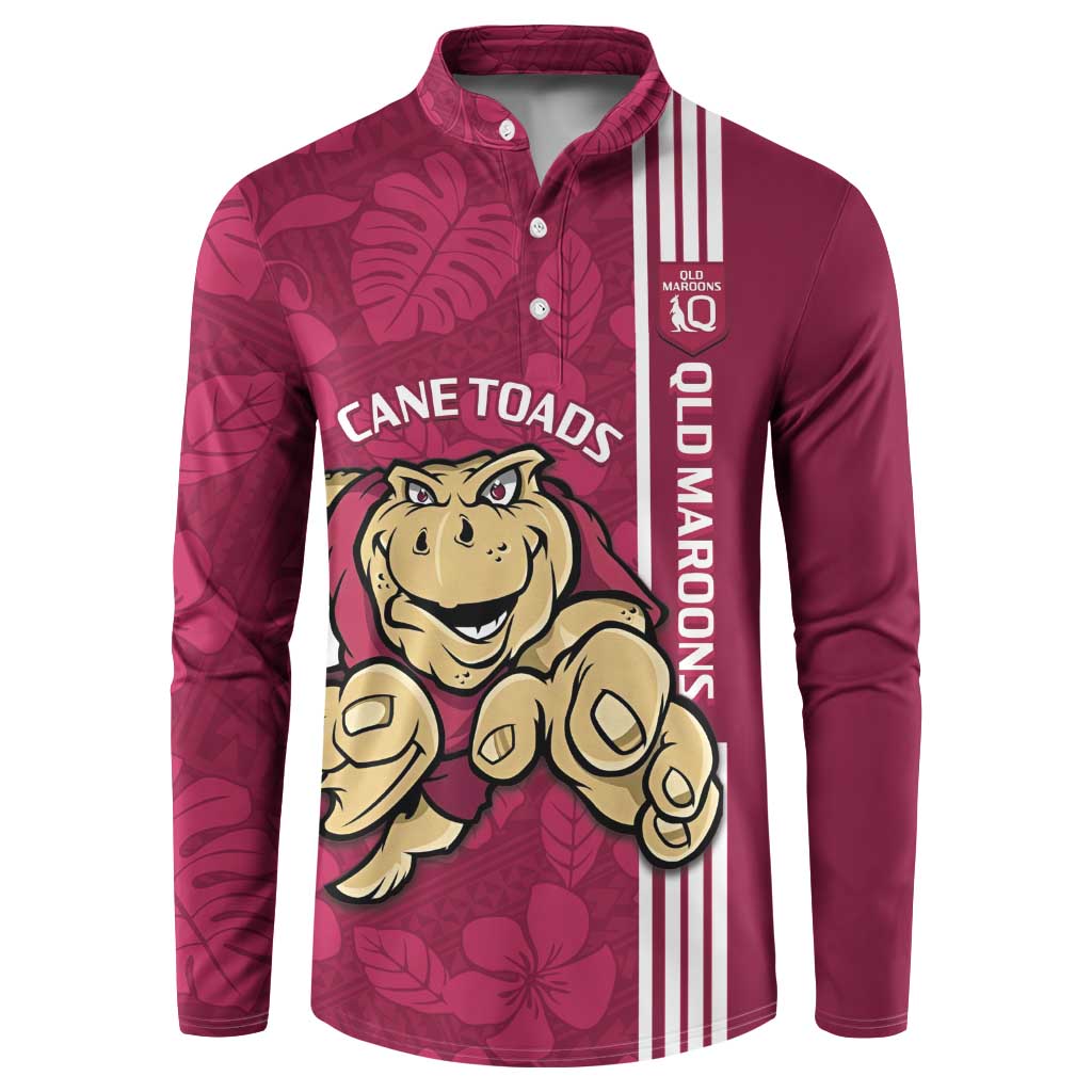 Custom QLD Maroons Rugby Button Sweatshirt Cane Toads Polynesian Pattern Tropical Vibes