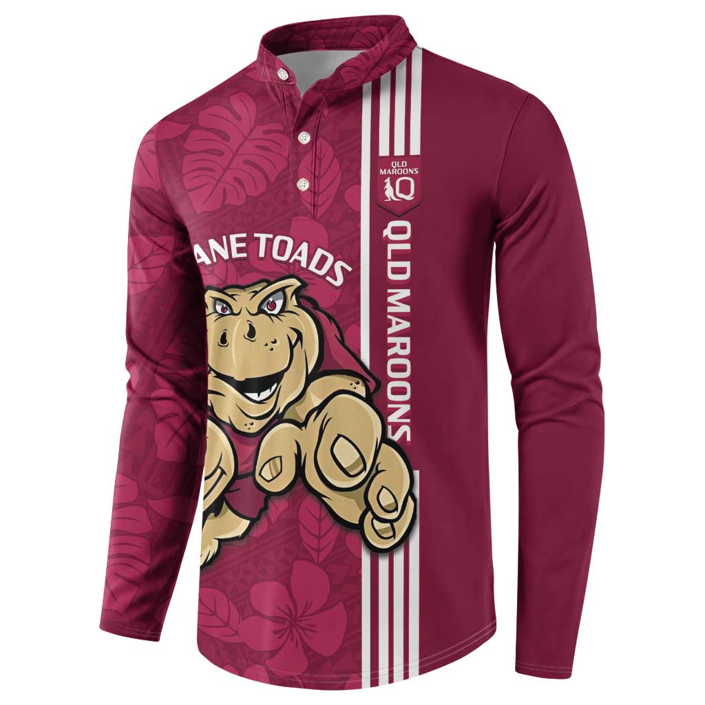 Custom QLD Maroons Rugby Button Sweatshirt Cane Toads Polynesian Pattern Tropical Vibes