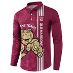 Custom QLD Maroons Rugby Button Sweatshirt Cane Toads Polynesian Pattern Tropical Vibes