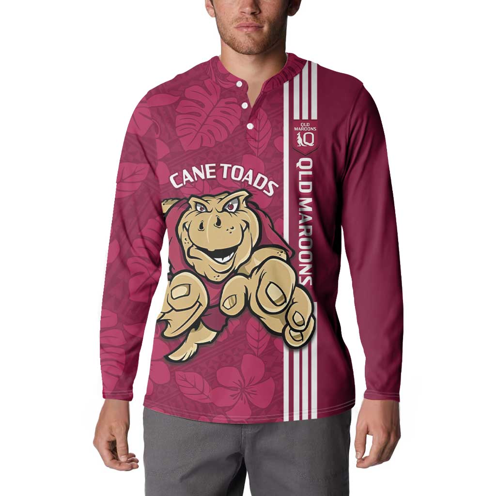 Custom QLD Maroons Rugby Button Sweatshirt Cane Toads Polynesian Pattern Tropical Vibes