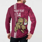 Custom QLD Maroons Rugby Button Sweatshirt Cane Toads Polynesian Pattern Tropical Vibes