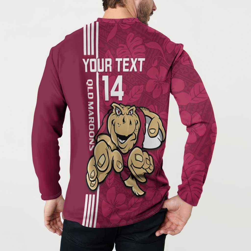 Custom QLD Maroons Rugby Button Sweatshirt Cane Toads Polynesian Pattern Tropical Vibes