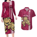 Custom QLD Maroons Rugby Couples Matching Long Sleeve Bodycon Dress and Hawaiian Shirt Cane Toads Polynesian Pattern Tropical Vibes