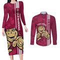 Custom QLD Maroons Rugby Couples Matching Long Sleeve Bodycon Dress and Long Sleeve Button Shirt Cane Toads Polynesian Pattern Tropical Vibes