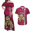 Custom QLD Maroons Rugby Couples Matching Off Shoulder Maxi Dress and Hawaiian Shirt Cane Toads Polynesian Pattern Tropical Vibes