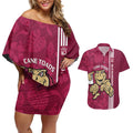 Custom QLD Maroons Rugby Couples Matching Off Shoulder Short Dress and Hawaiian Shirt Cane Toads Polynesian Pattern Tropical Vibes