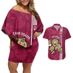Custom QLD Maroons Rugby Couples Matching Off Shoulder Short Dress and Hawaiian Shirt Cane Toads Polynesian Pattern Tropical Vibes
