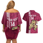 Custom QLD Maroons Rugby Couples Matching Off Shoulder Short Dress and Hawaiian Shirt Cane Toads Polynesian Pattern Tropical Vibes