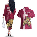 Custom QLD Maroons Rugby Couples Matching Off The Shoulder Long Sleeve Dress and Hawaiian Shirt Cane Toads Polynesian Pattern Tropical Vibes
