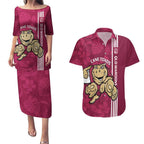 Custom QLD Maroons Rugby Couples Matching Puletasi and Hawaiian Shirt Cane Toads Polynesian Pattern Tropical Vibes