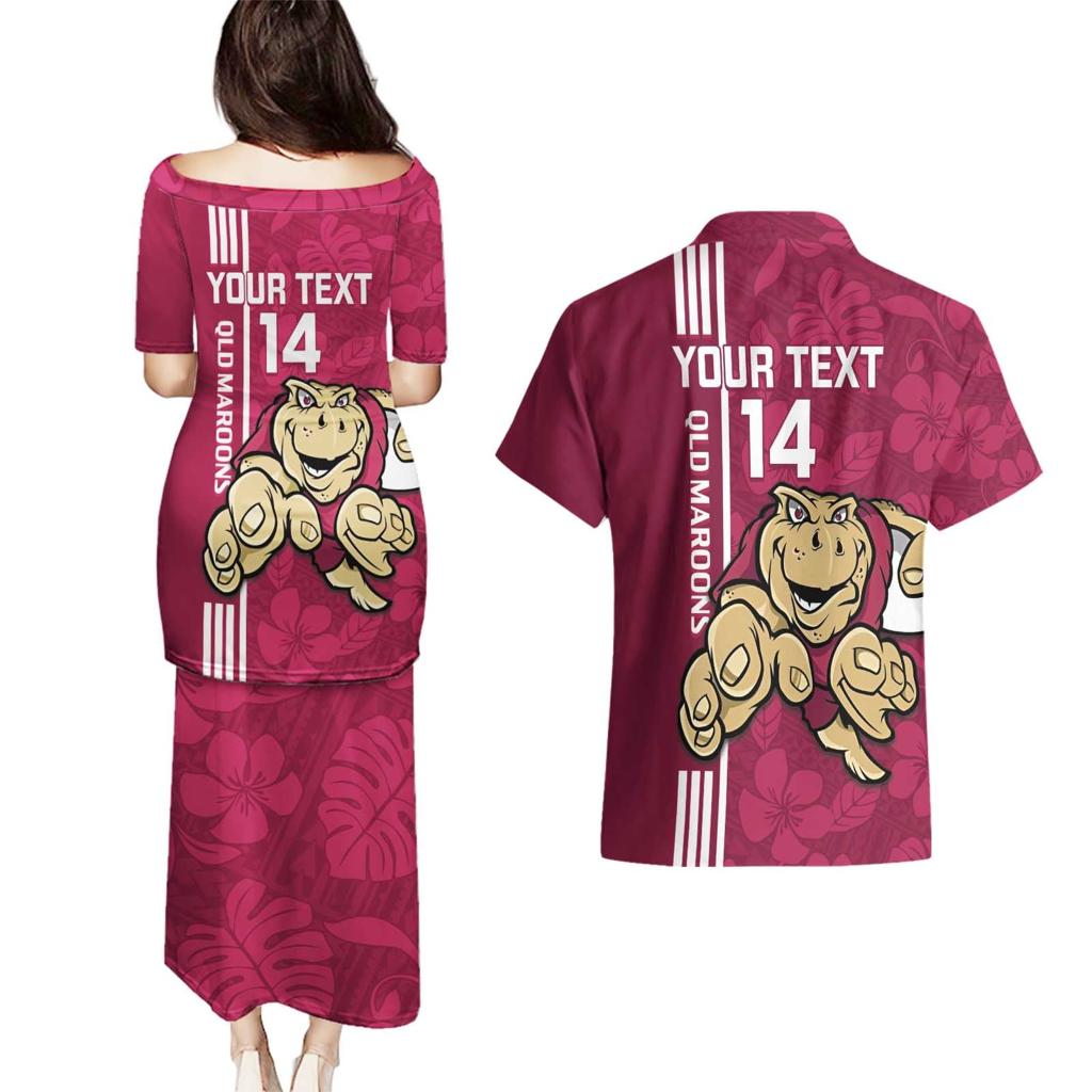 Custom QLD Maroons Rugby Couples Matching Puletasi and Hawaiian Shirt Cane Toads Polynesian Pattern Tropical Vibes