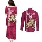 Custom QLD Maroons Rugby Couples Matching Puletasi and Long Sleeve Button Shirt Cane Toads Polynesian Pattern Tropical Vibes