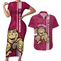 Custom QLD Maroons Rugby Couples Matching Short Sleeve Bodycon Dress and Hawaiian Shirt Cane Toads Polynesian Pattern Tropical Vibes