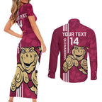 Custom QLD Maroons Rugby Couples Matching Short Sleeve Bodycon Dress and Long Sleeve Button Shirt Cane Toads Polynesian Pattern Tropical Vibes