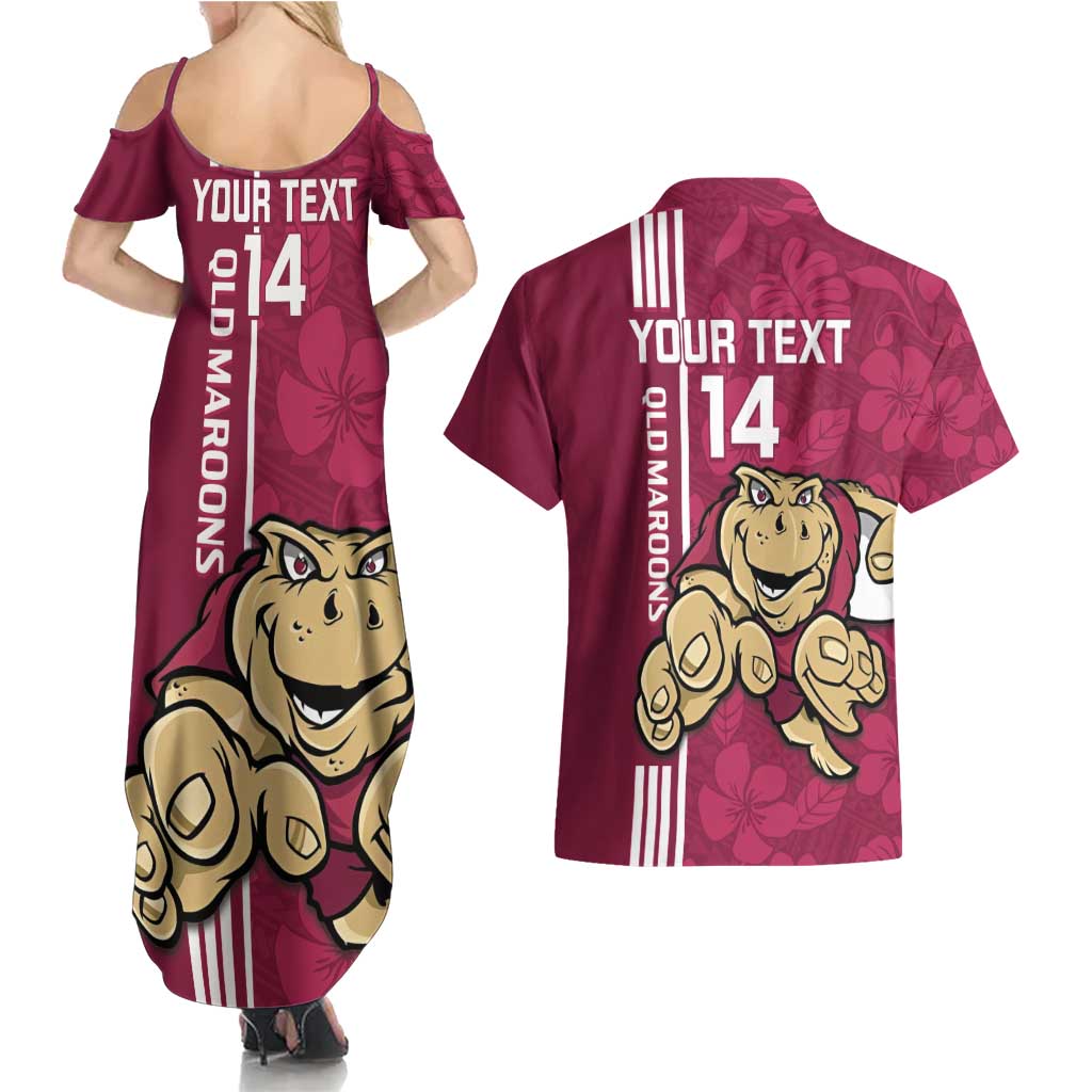 Custom QLD Maroons Rugby Couples Matching Summer Maxi Dress and Hawaiian Shirt Cane Toads Polynesian Pattern Tropical Vibes