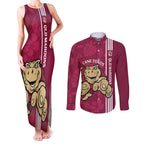 Custom QLD Maroons Rugby Couples Matching Tank Maxi Dress and Long Sleeve Button Shirt Cane Toads Polynesian Pattern Tropical Vibes