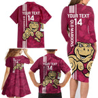 Custom QLD Maroons Rugby Family Matching Long Sleeve Bodycon Dress and Hawaiian Shirt Cane Toads Polynesian Pattern Tropical Vibes