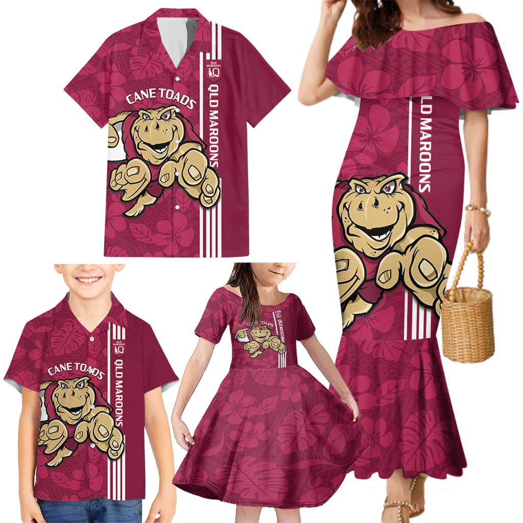 Custom QLD Maroons Rugby Family Matching Mermaid Dress and Hawaiian Shirt Cane Toads Polynesian Pattern Tropical Vibes
