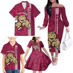 Custom QLD Maroons Rugby Family Matching Off The Shoulder Long Sleeve Dress and Hawaiian Shirt Cane Toads Polynesian Pattern Tropical Vibes