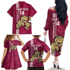 Custom QLD Maroons Rugby Family Matching Off The Shoulder Long Sleeve Dress and Hawaiian Shirt Cane Toads Polynesian Pattern Tropical Vibes