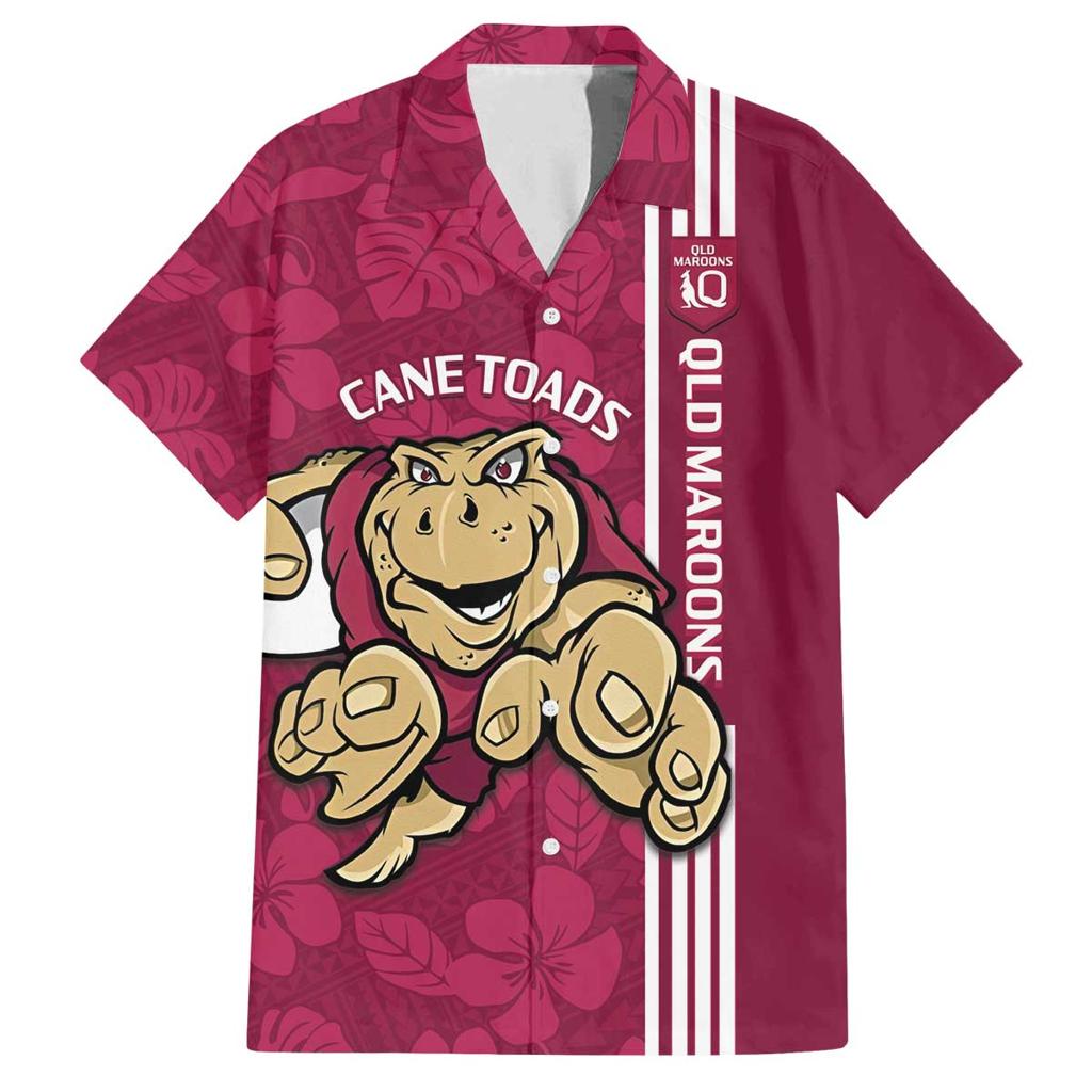 Custom QLD Maroons Rugby Family Matching Off The Shoulder Long Sleeve Dress and Hawaiian Shirt Cane Toads Polynesian Pattern Tropical Vibes