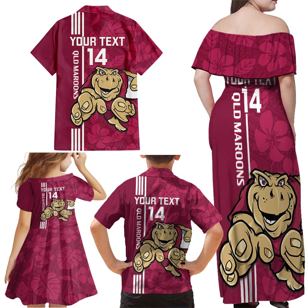 Custom QLD Maroons Rugby Family Matching Off Shoulder Maxi Dress and Hawaiian Shirt Cane Toads Polynesian Pattern Tropical Vibes