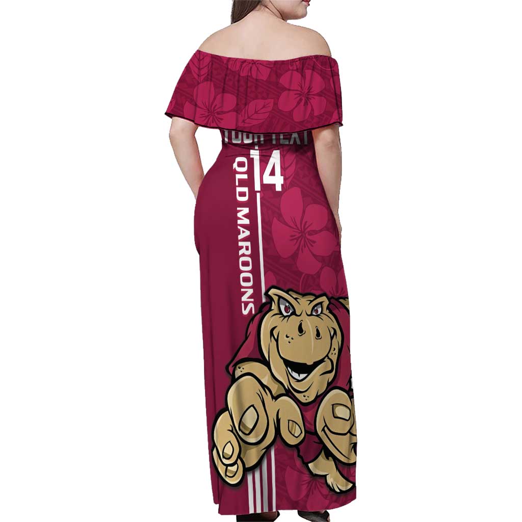 Custom QLD Maroons Rugby Family Matching Off Shoulder Maxi Dress and Hawaiian Shirt Cane Toads Polynesian Pattern Tropical Vibes