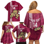 Custom QLD Maroons Rugby Family Matching Off Shoulder Short Dress and Hawaiian Shirt Cane Toads Polynesian Pattern Tropical Vibes