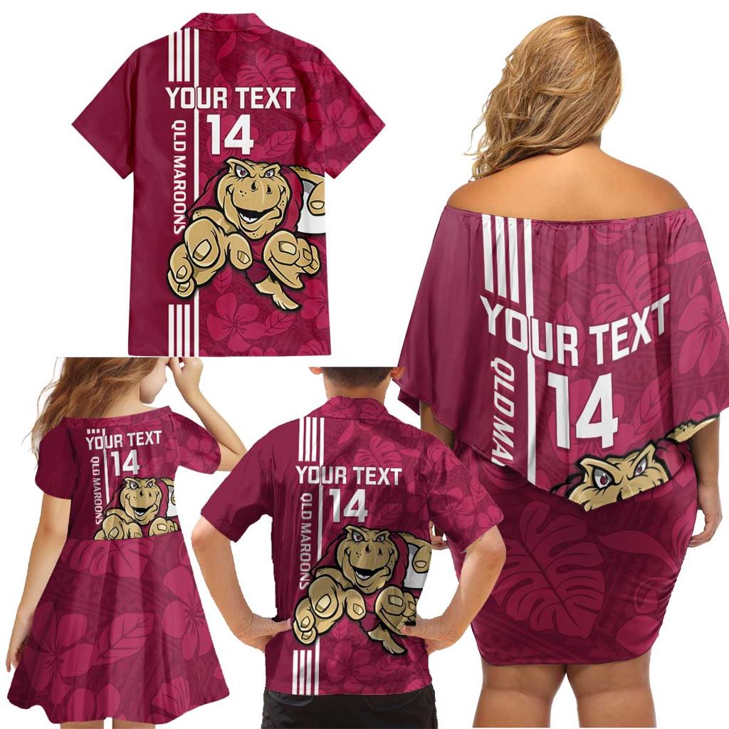 Custom QLD Maroons Rugby Family Matching Off Shoulder Short Dress and Hawaiian Shirt Cane Toads Polynesian Pattern Tropical Vibes