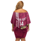 Custom QLD Maroons Rugby Family Matching Off Shoulder Short Dress and Hawaiian Shirt Cane Toads Polynesian Pattern Tropical Vibes