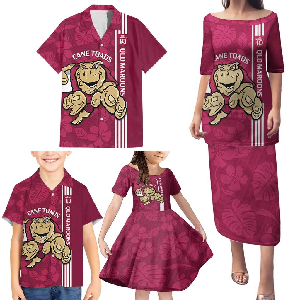 Custom QLD Maroons Rugby Family Matching Puletasi and Hawaiian Shirt Cane Toads Polynesian Pattern Tropical Vibes