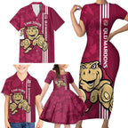 Custom QLD Maroons Rugby Family Matching Short Sleeve Bodycon Dress and Hawaiian Shirt Cane Toads Polynesian Pattern Tropical Vibes