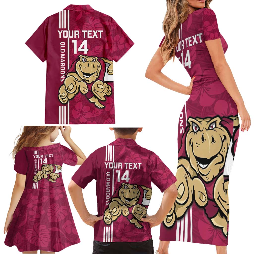 Custom QLD Maroons Rugby Family Matching Short Sleeve Bodycon Dress and Hawaiian Shirt Cane Toads Polynesian Pattern Tropical Vibes