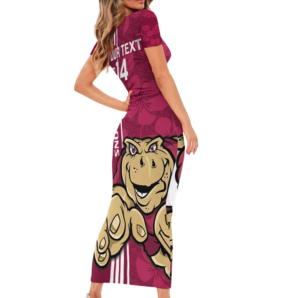 Custom QLD Maroons Rugby Family Matching Short Sleeve Bodycon Dress and Hawaiian Shirt Cane Toads Polynesian Pattern Tropical Vibes