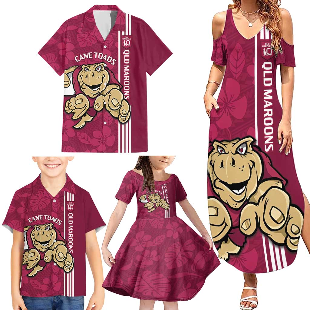 Custom QLD Maroons Rugby Family Matching Summer Maxi Dress and Hawaiian Shirt Cane Toads Polynesian Pattern Tropical Vibes