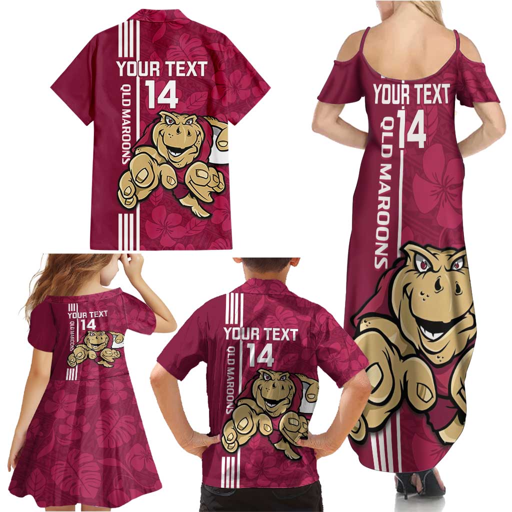 Custom QLD Maroons Rugby Family Matching Summer Maxi Dress and Hawaiian Shirt Cane Toads Polynesian Pattern Tropical Vibes