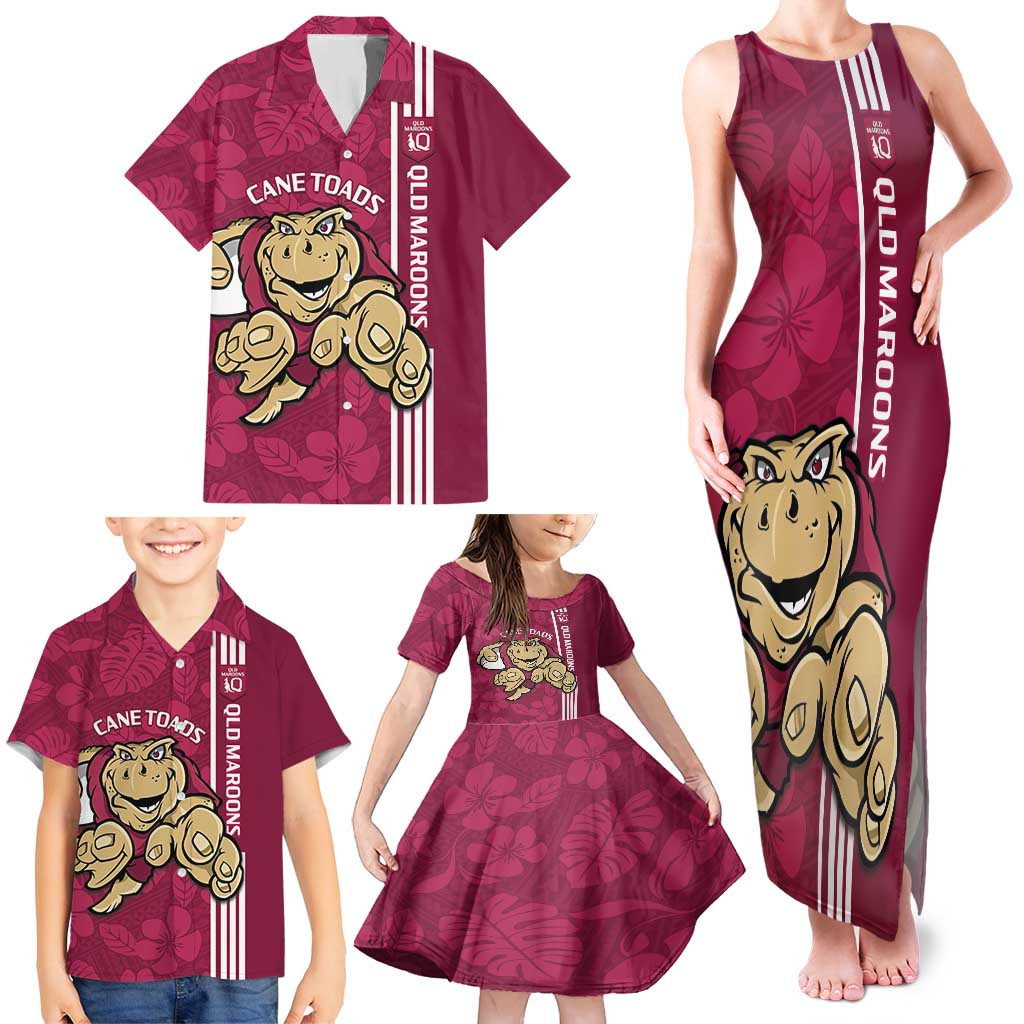 Custom QLD Maroons Rugby Family Matching Tank Maxi Dress and Hawaiian Shirt Cane Toads Polynesian Pattern Tropical Vibes