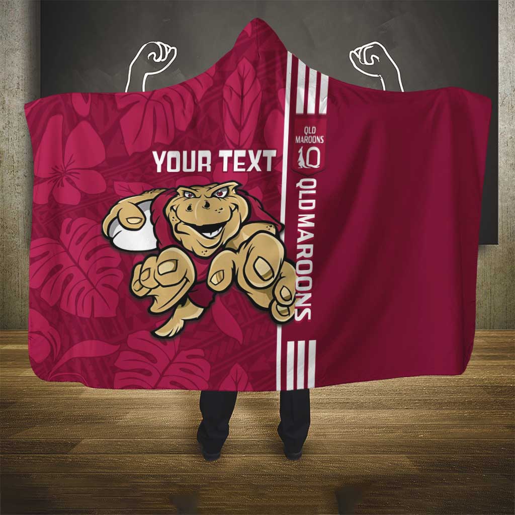 Custom QLD Maroons Rugby Hooded Blanket Cane Toads Polynesian Pattern Tropical Vibes