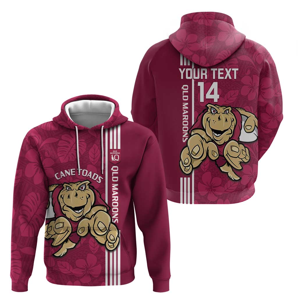 Custom QLD Maroons Rugby Hoodie Cane Toads Polynesian Pattern Tropical Vibes