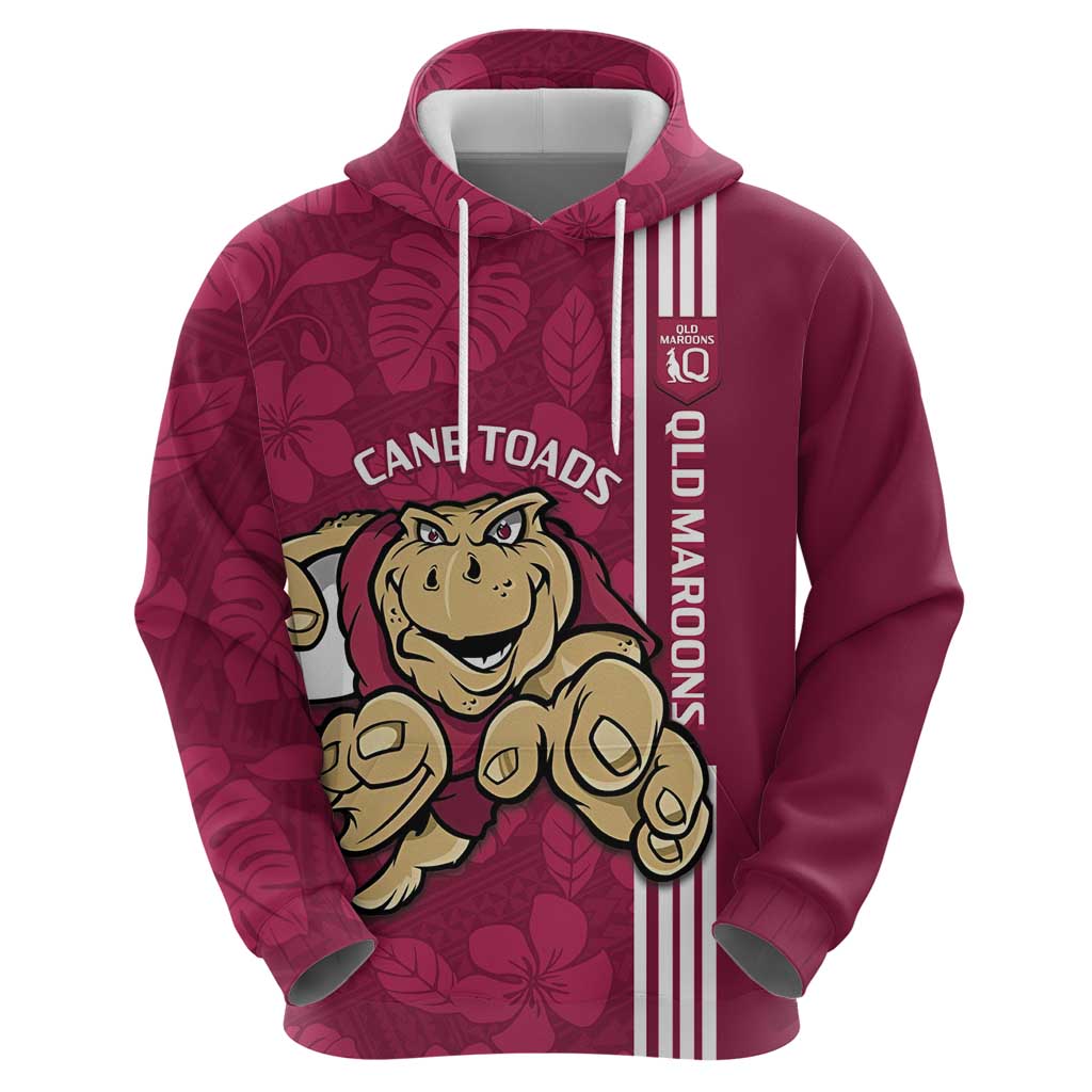 Custom QLD Maroons Rugby Hoodie Cane Toads Polynesian Pattern Tropical Vibes
