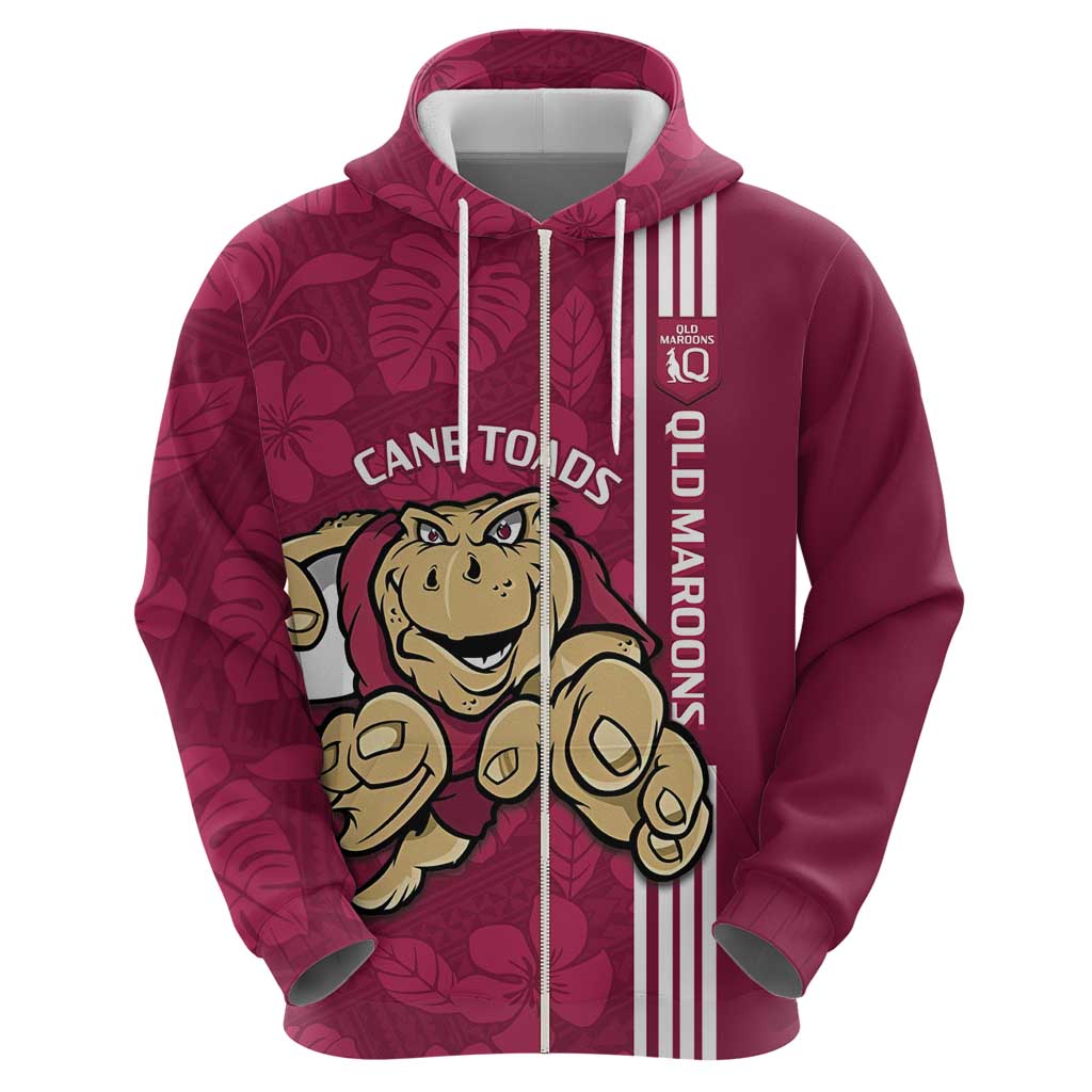 Custom QLD Maroons Rugby Hoodie Cane Toads Polynesian Pattern Tropical Vibes