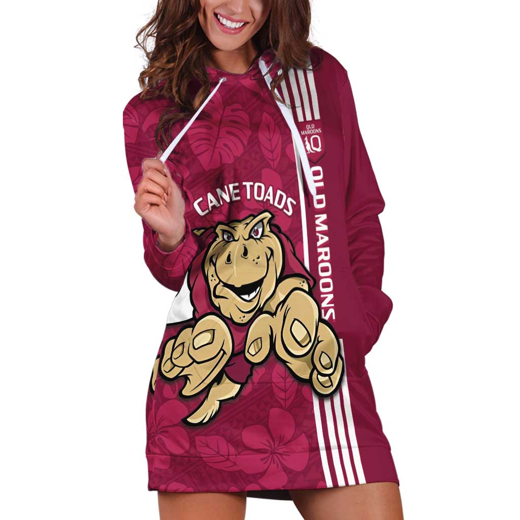 Custom QLD Maroons Rugby Hoodie Dress Cane Toads Polynesian Pattern Tropical Vibes
